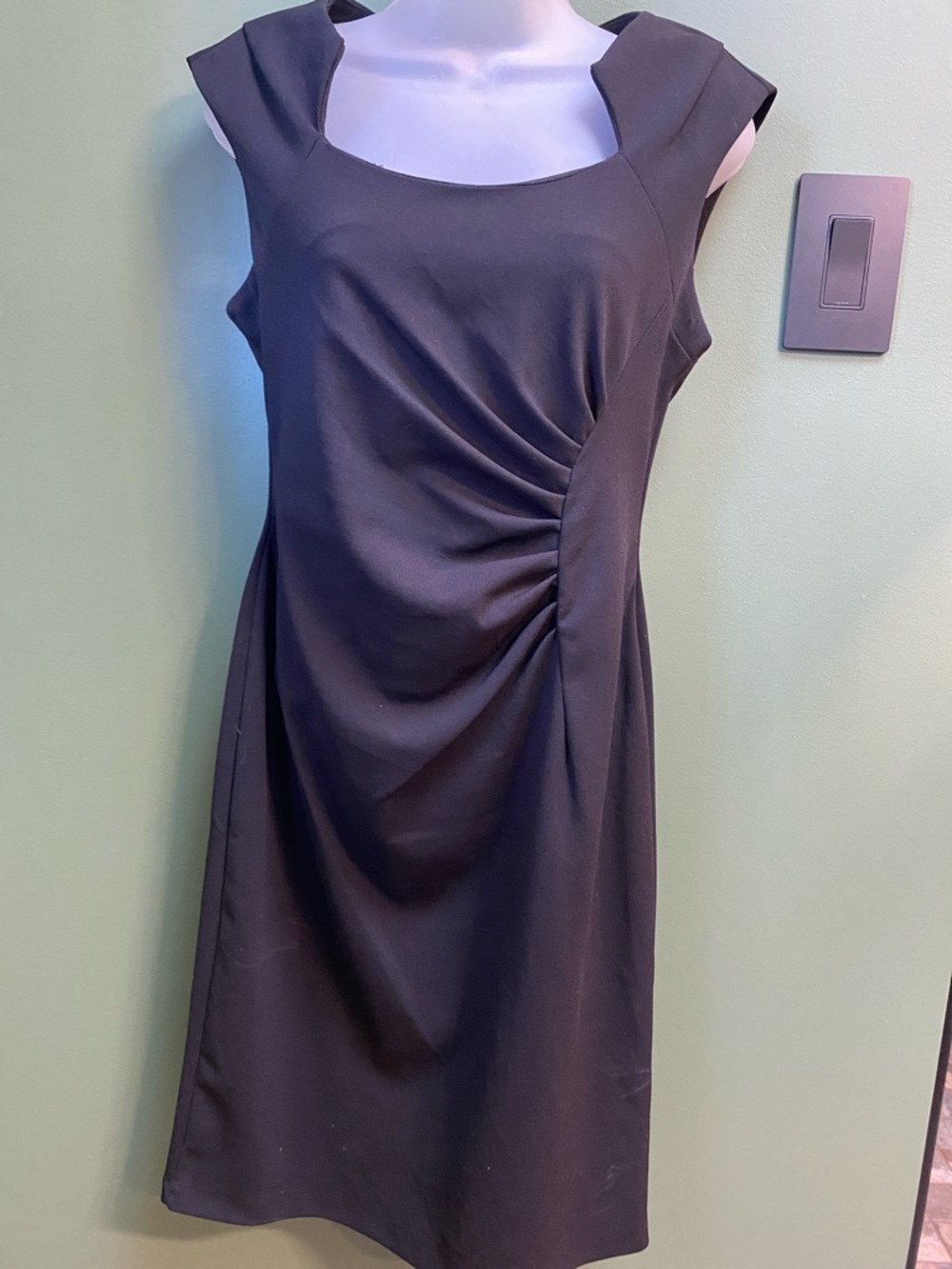 Shelby & Palmer Black Cap-Sleeve Midi Dress with Side Draping